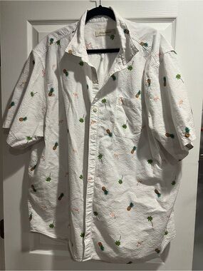 Tommy Bahama White Short-Sleeve Tropical Pineapple & Palm Shirt
